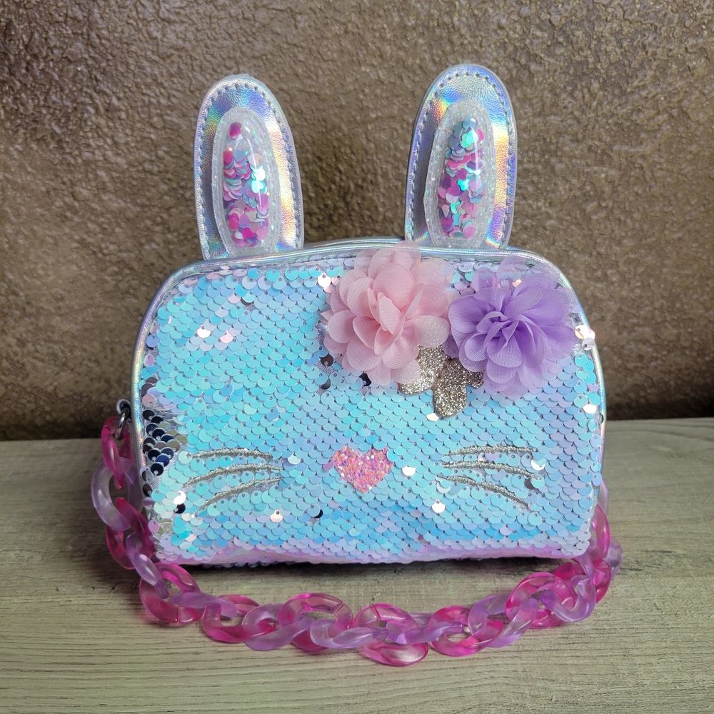 Place Iridescent Sequin Bunny Crossbody Bag - Blue & Pink